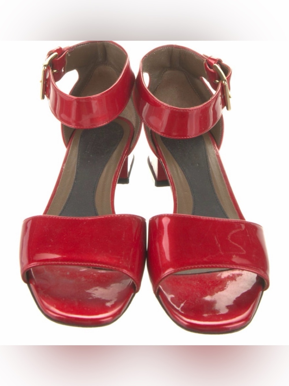 Marni, Red Patent Leather Ankle-Strap Block Heel Sandals - Women-36.5-37